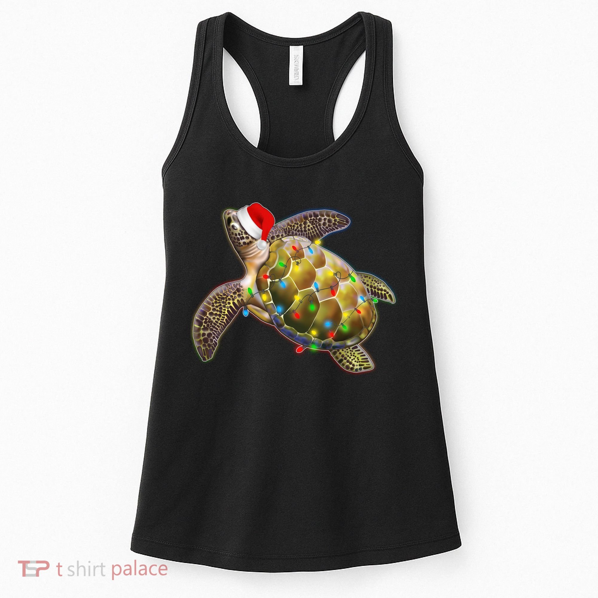 Cute Christmas Lights Santa Sea Turtle Women's Tank Top