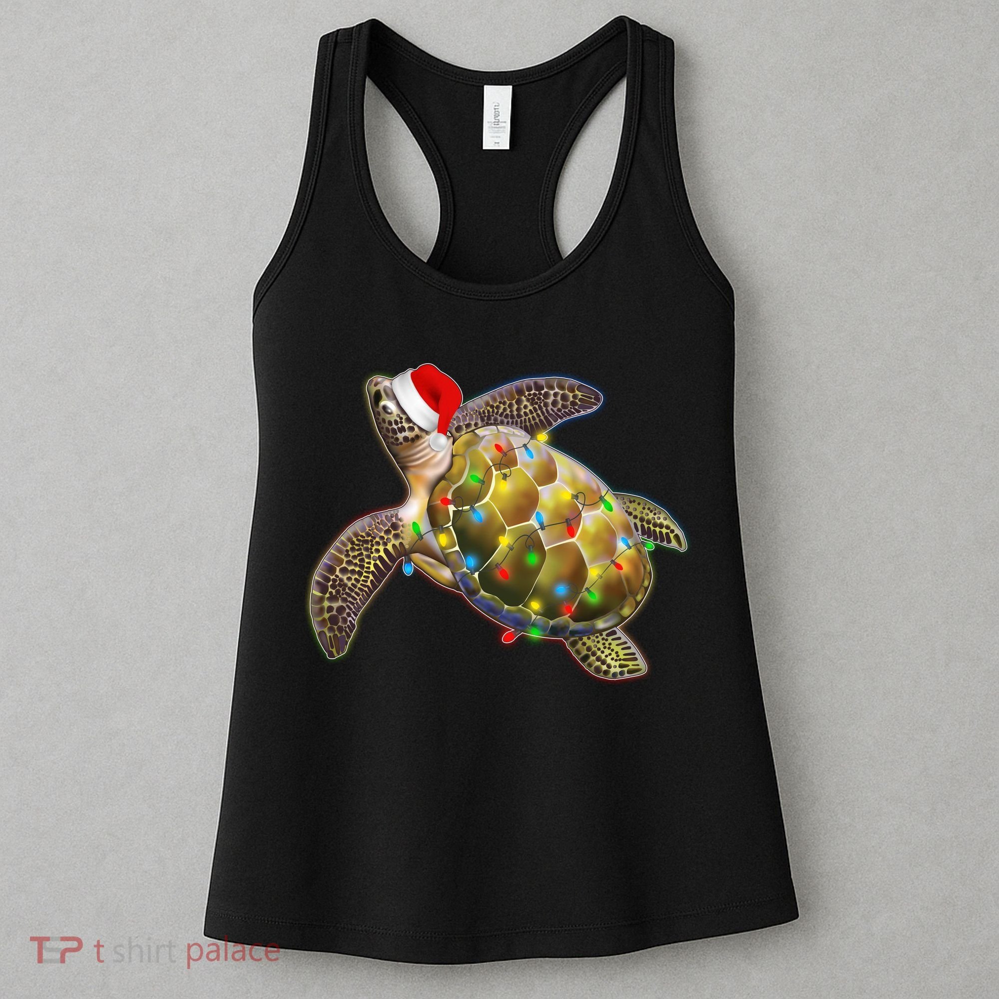 Cute Christmas Lights Santa Sea Turtle Women's Tank Top