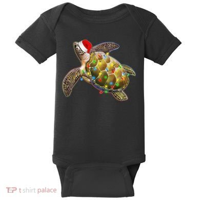 Cute Christmas Lights Santa Sea Turtle Baby Bodysuit