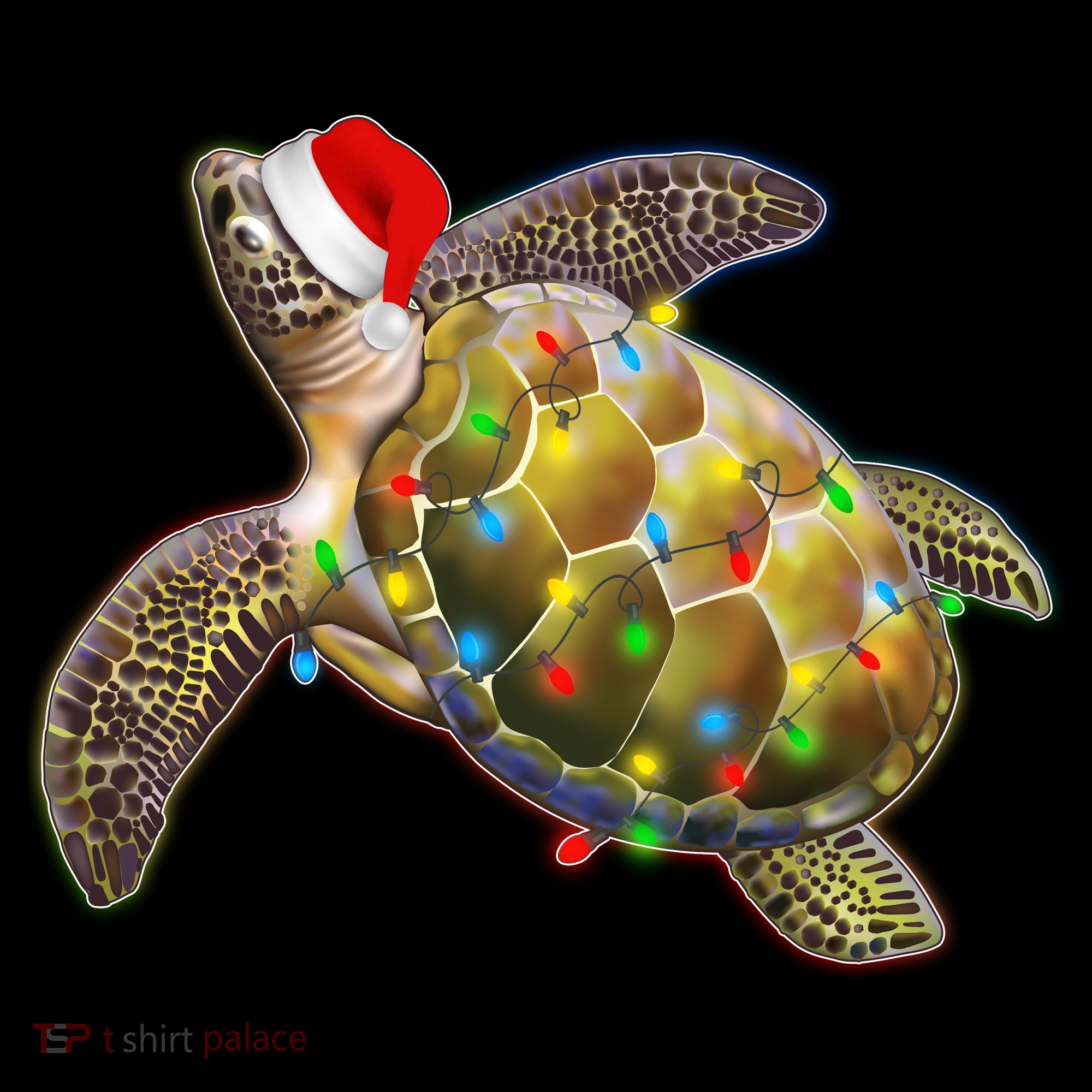 Cute Christmas Lights Santa Sea Turtle Baby Bodysuit