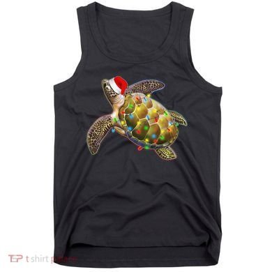 Cute Christmas Lights Santa Sea Turtle Tank Top