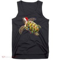 Cute Christmas Lights Santa Sea Turtle Tank Top thumb 0