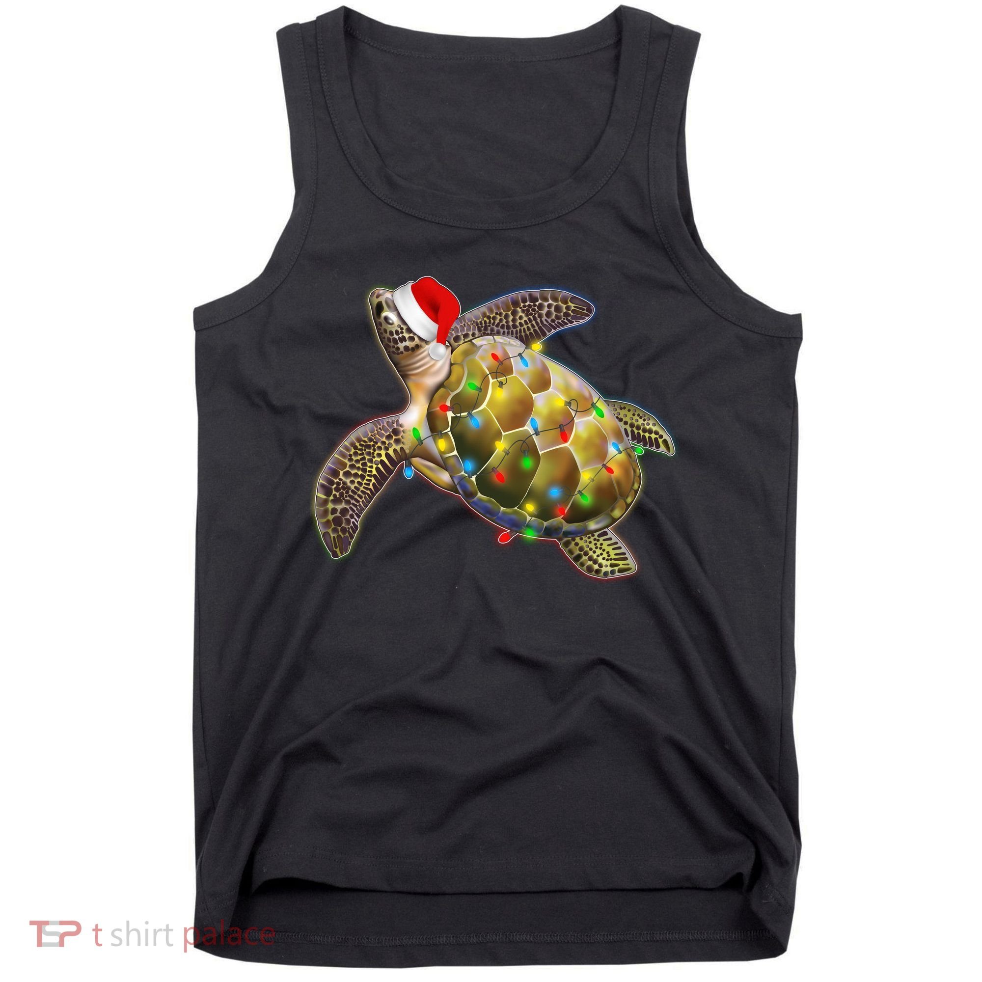 Cute Christmas Lights Santa Sea Turtle Tank Top