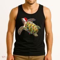 Cute Christmas Lights Santa Sea Turtle Tank Top thumb 3