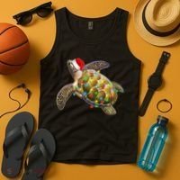 Cute Christmas Lights Santa Sea Turtle Tank Top thumb 4