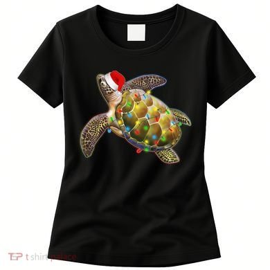 Cute Christmas Lights Santa Sea Turtle Women's T-Shirt