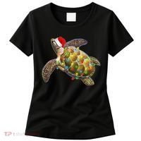 Cute Christmas Lights Santa Sea Turtle Women's T-Shirt thumb 0