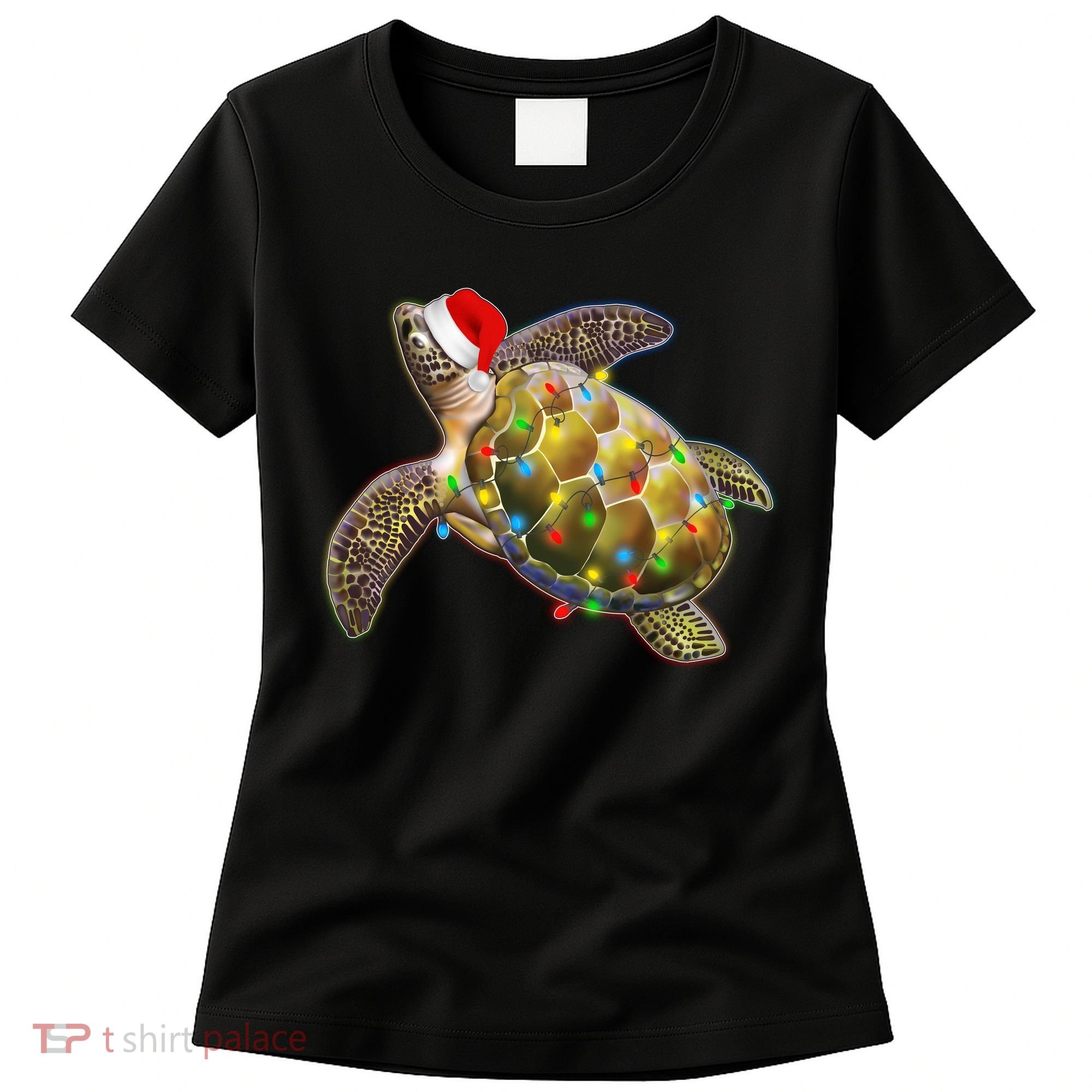 Cute Christmas Lights Santa Sea Turtle Women's T-Shirt