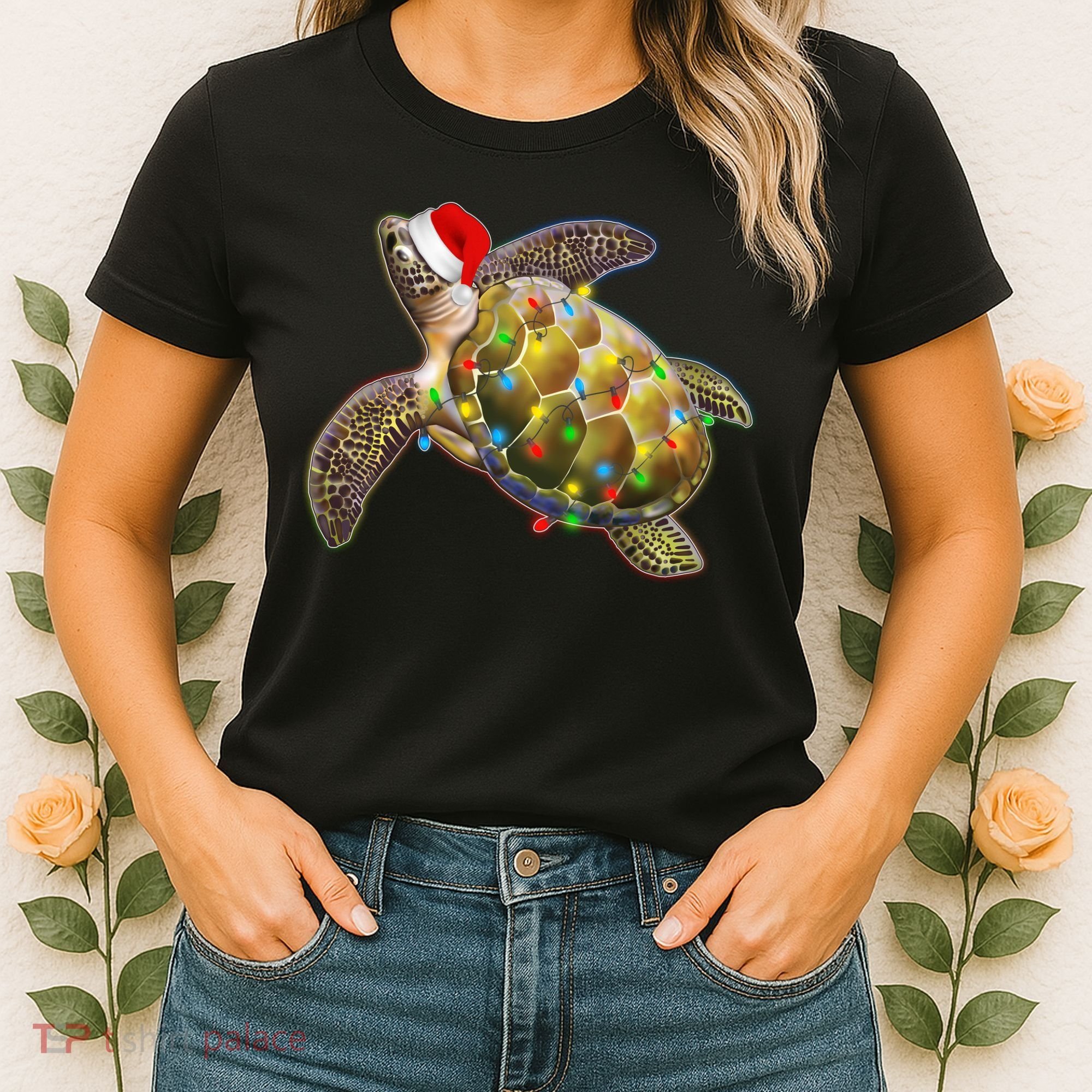 Cute Christmas Lights Santa Sea Turtle Women's T-Shirt