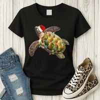 Cute Christmas Lights Santa Sea Turtle Women's T-Shirt thumb 3