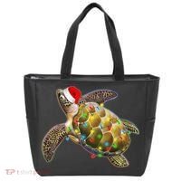 Cute Christmas Lights Santa Sea Turtle Tote Bag thumb 0