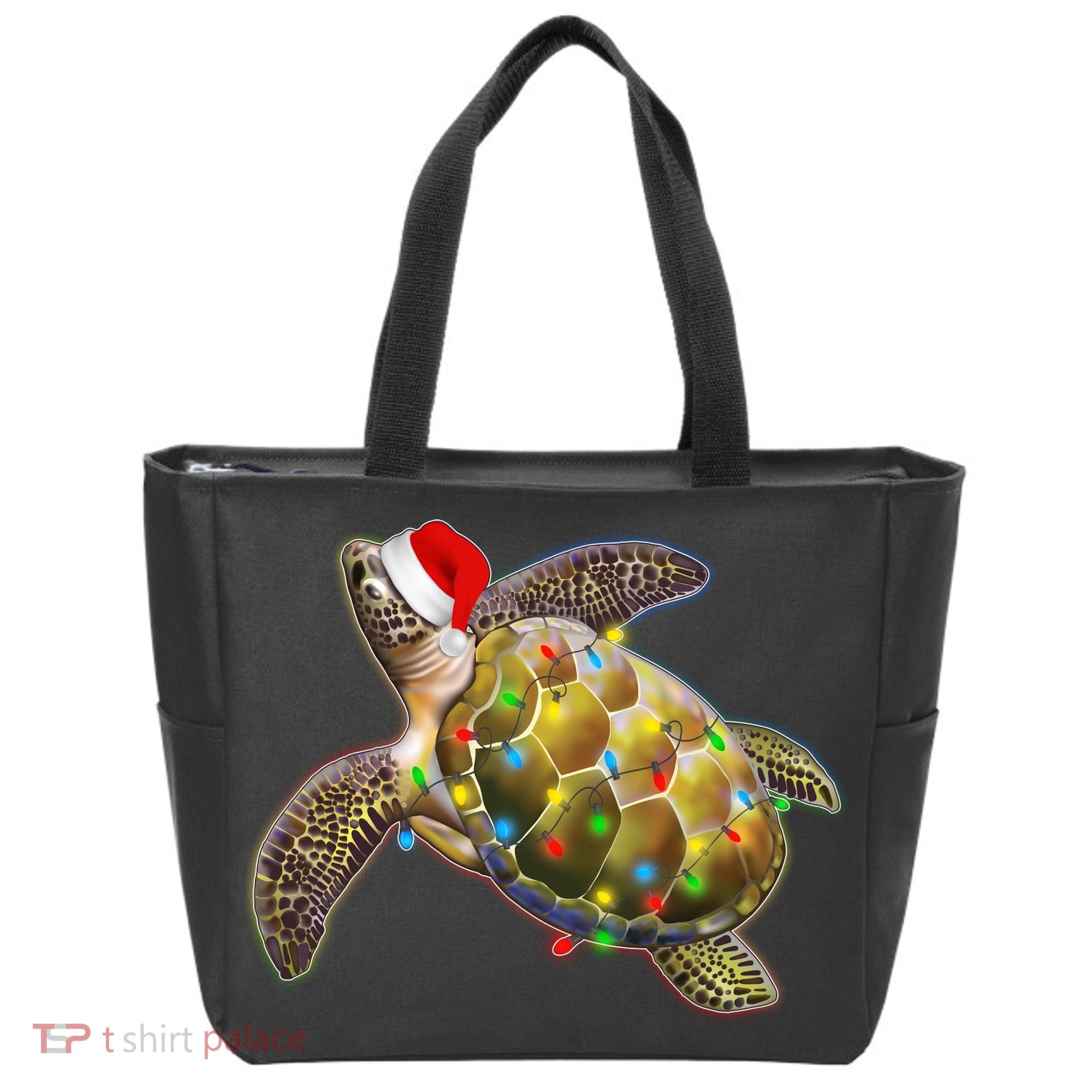 Cute Christmas Lights Santa Sea Turtle Tote Bag