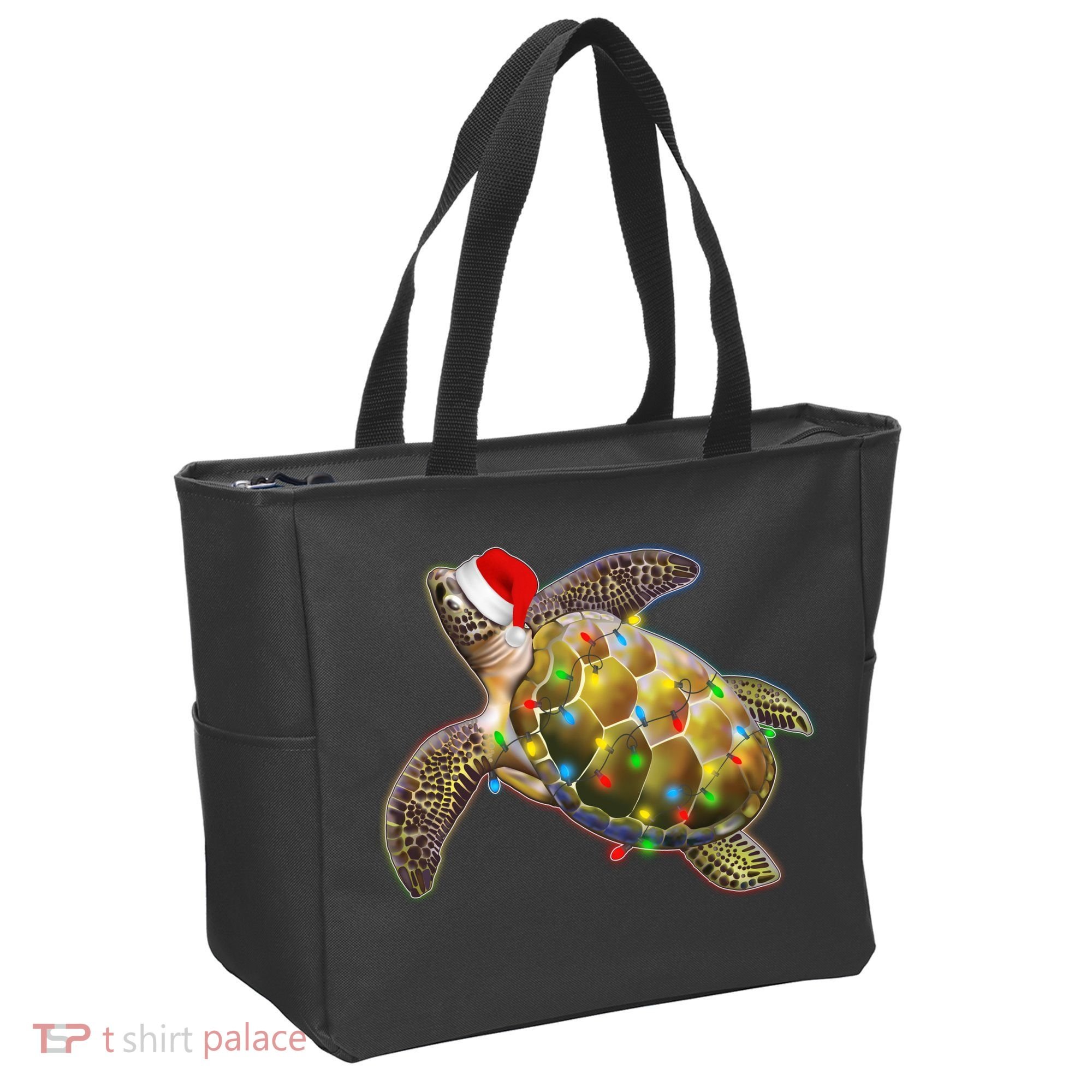 Cute Christmas Lights Santa Sea Turtle Tote Bag