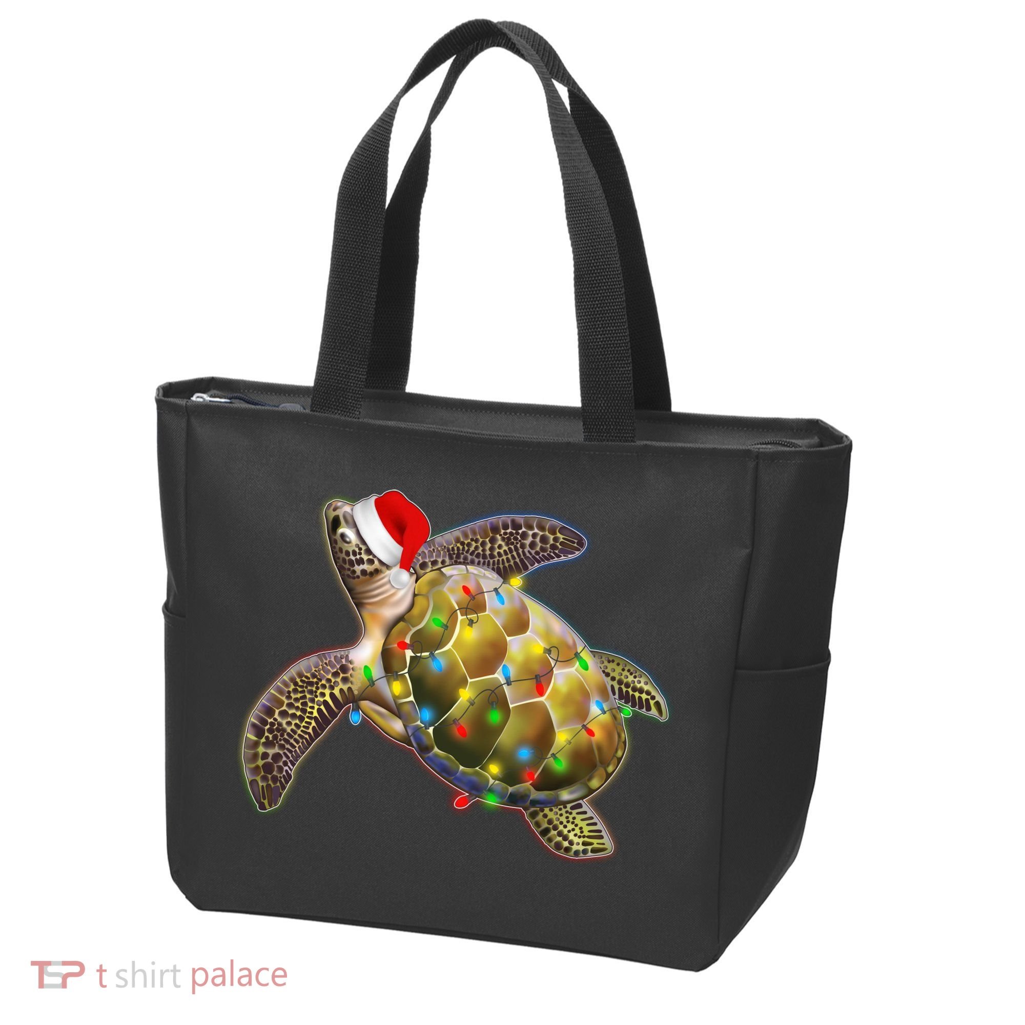 Cute Christmas Lights Santa Sea Turtle Tote Bag