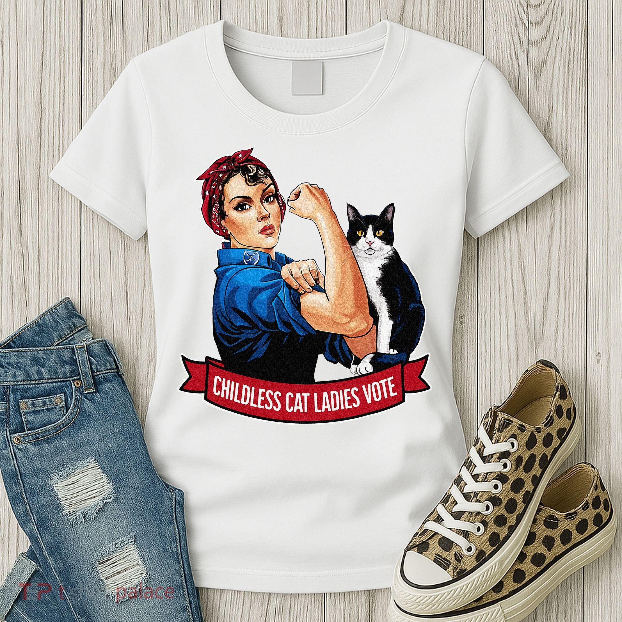Childless Cat Ladies Vote Rosie The Riveter Women's T-Shirt