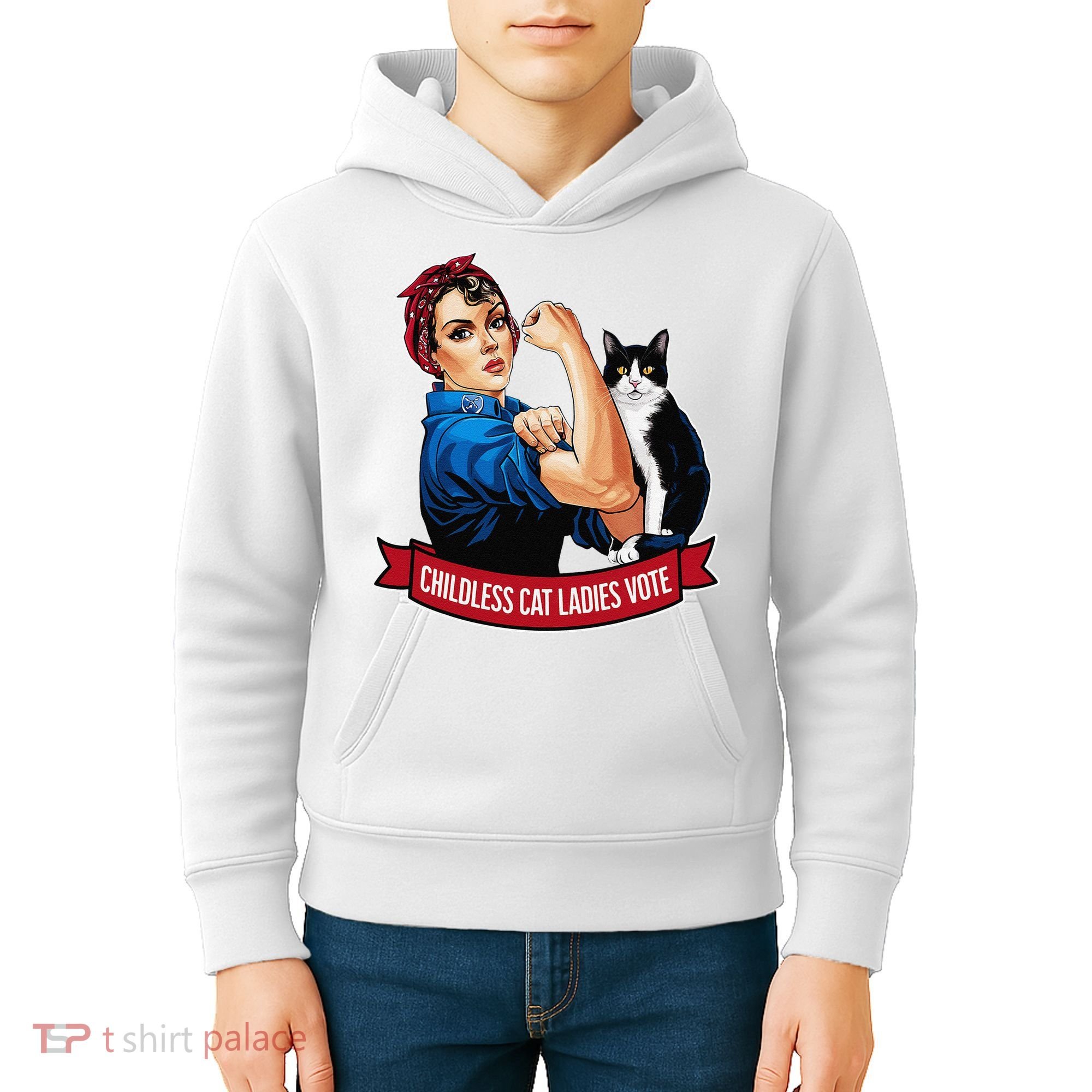 Childless Cat Ladies Vote Rosie The Riveter Kids Hoodie