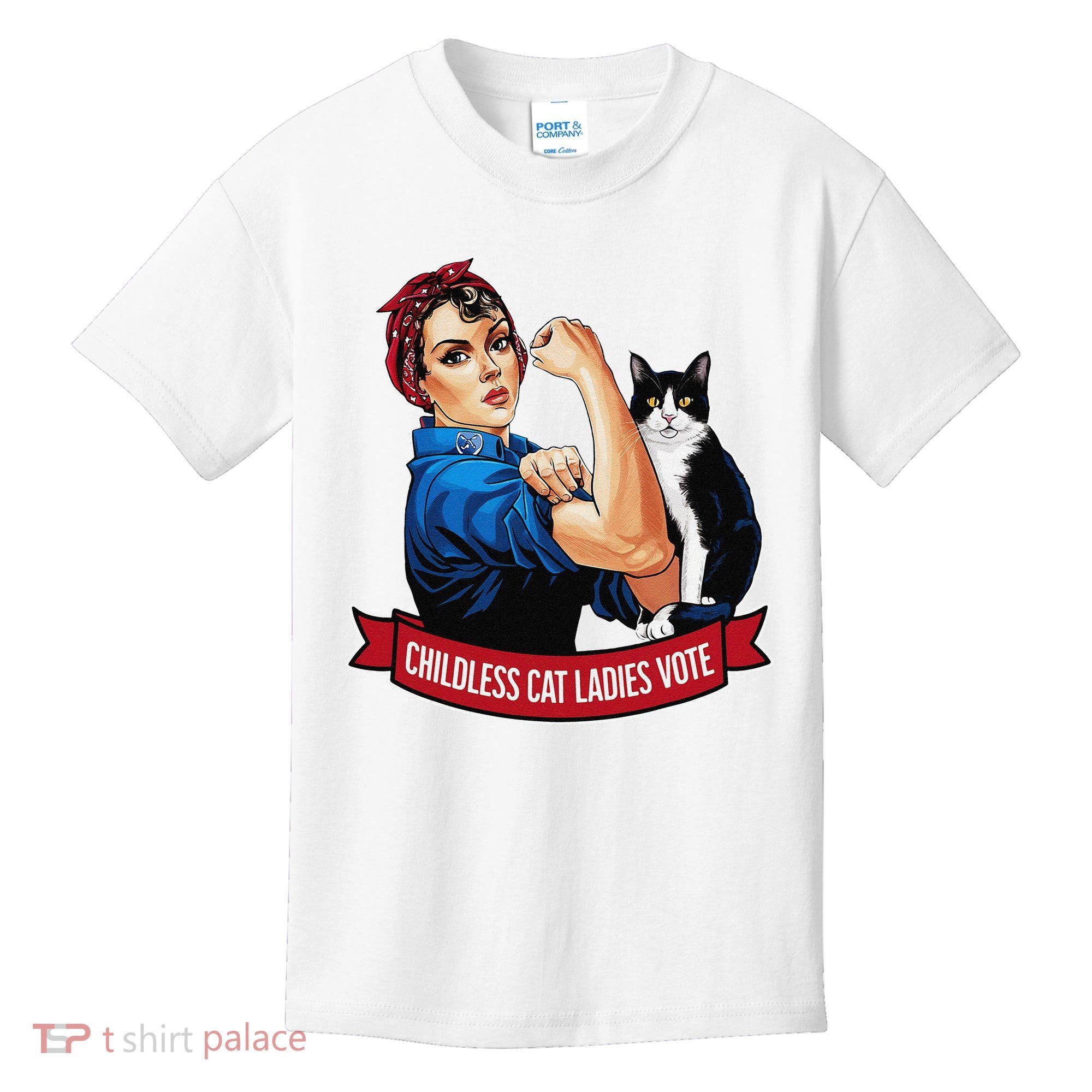 Childless Cat Ladies Vote Rosie The Riveter Kids T-Shirt