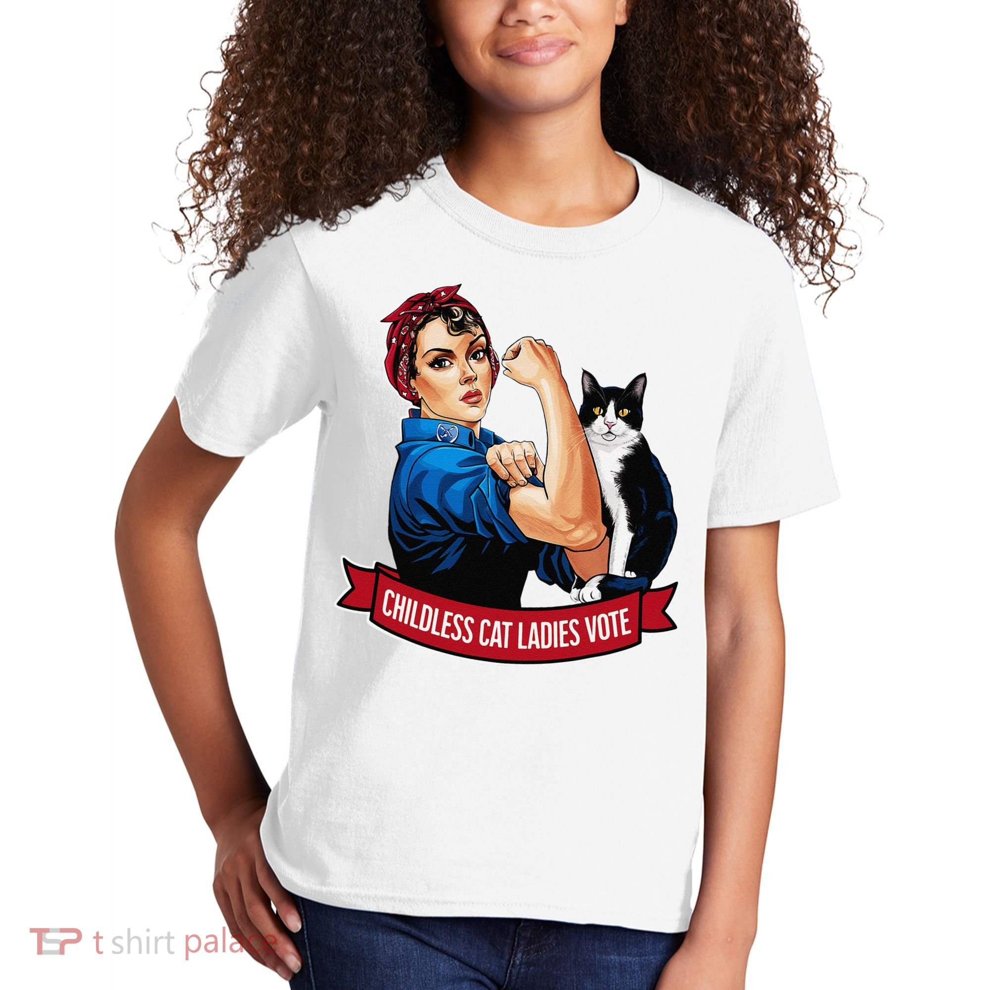 Childless Cat Ladies Vote Rosie The Riveter Kids T-Shirt
