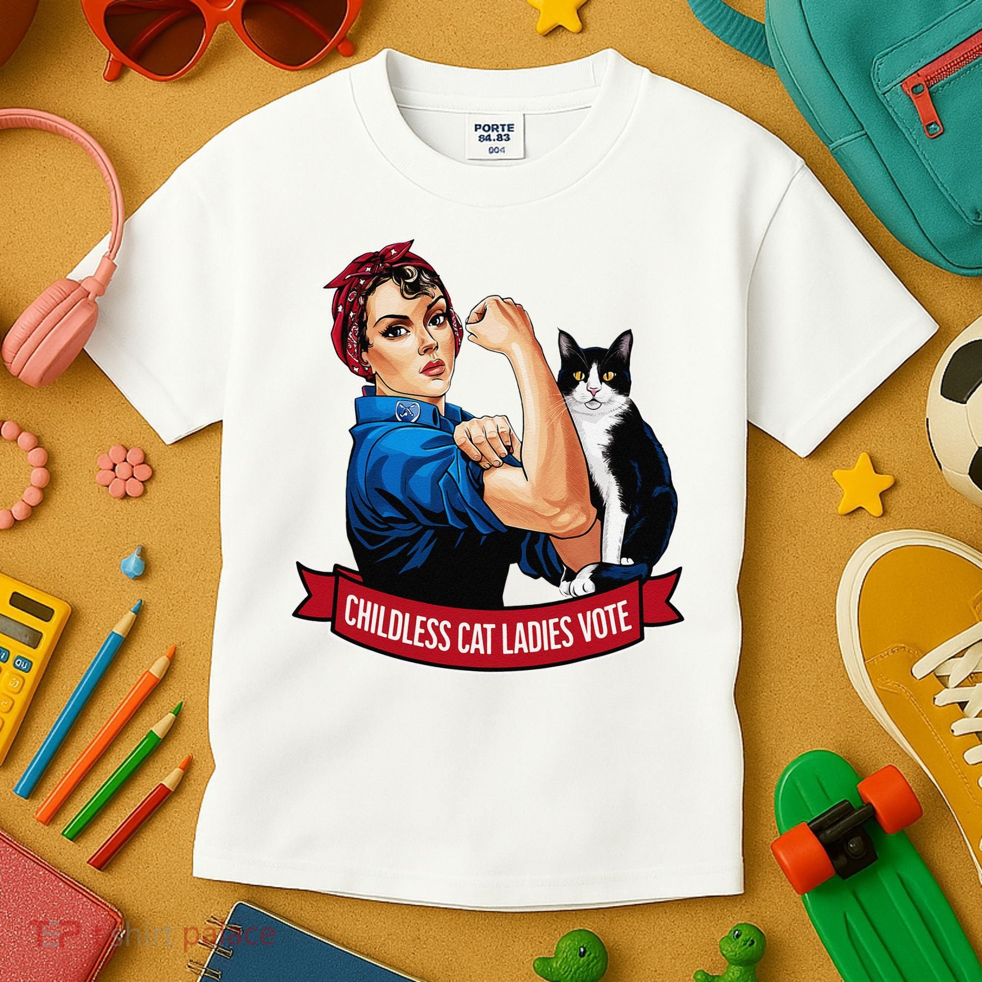 Childless Cat Ladies Vote Rosie The Riveter Kids T-Shirt