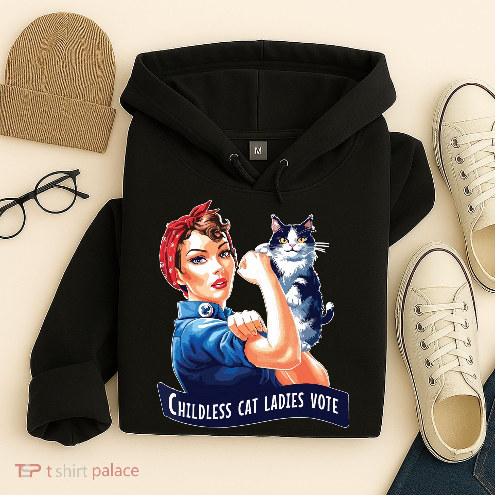 Childless Cat Ladies Vote Rosie The Riveter Hoodie