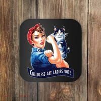 Childless Cat Ladies Vote Rosie The Riveter Coaster thumb 0