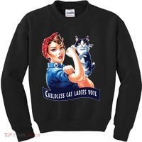 Childless Cat Ladies Vote Rosie The Riveter Kids Sweatshirt thumb 0