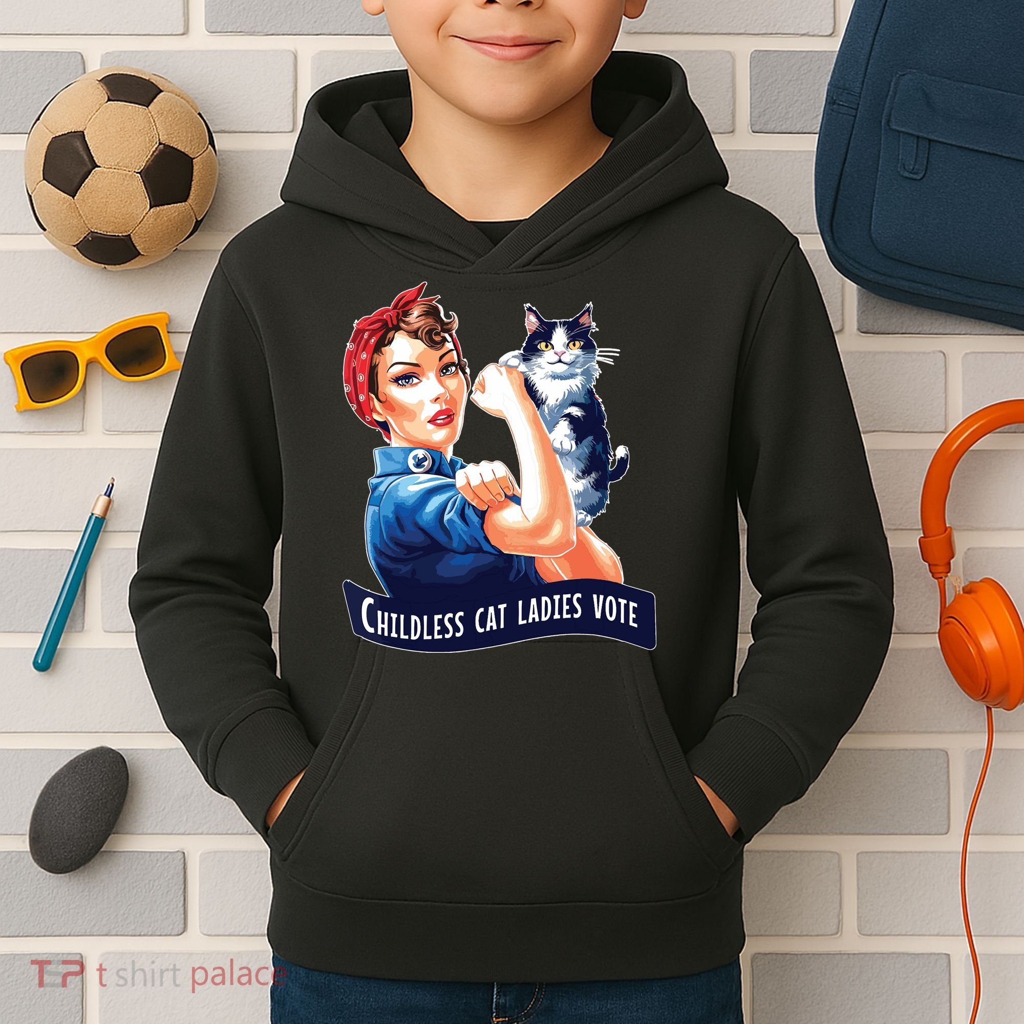 Childless Cat Ladies Vote Rosie The Riveter Kids Hoodie
