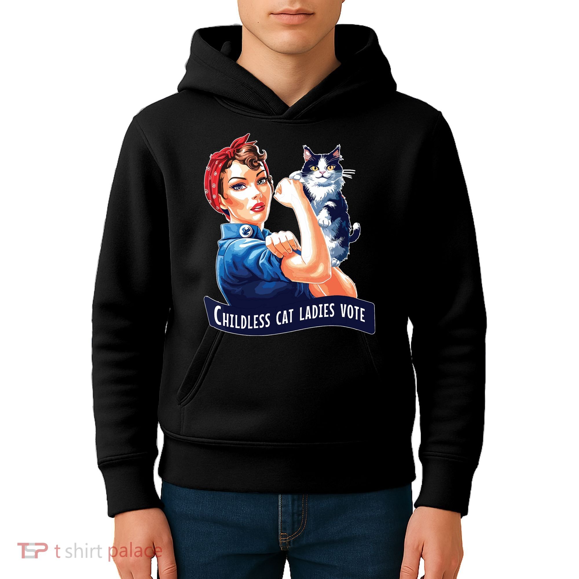 Childless Cat Ladies Vote Rosie The Riveter Kids Hoodie