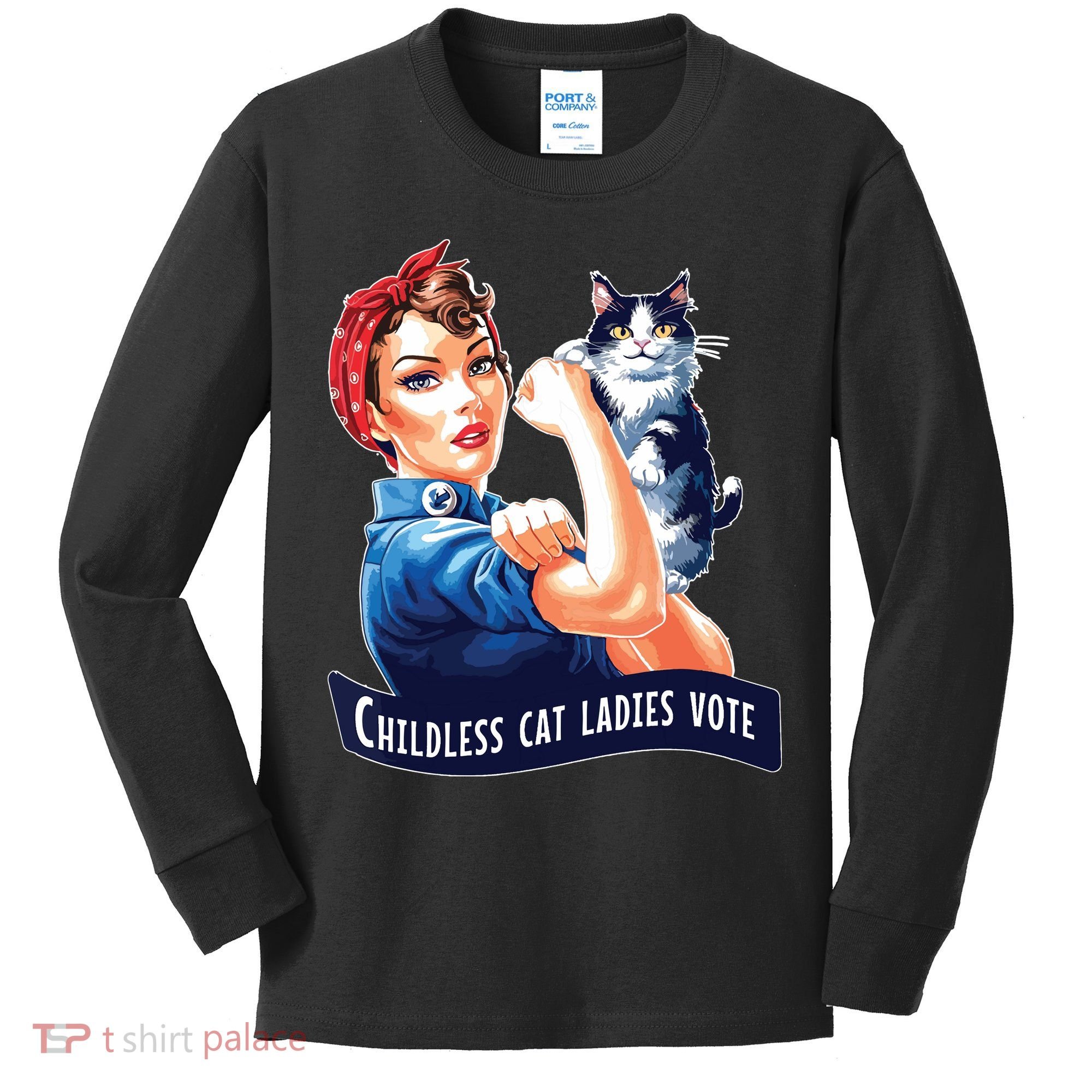 Childless Cat Ladies Vote Rosie The Riveter Kids Long Sleeve Shirt