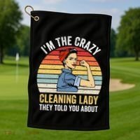 Crazy Cleaning Lady Housekeeper Housekeeping Maid Golf Towel thumb 1