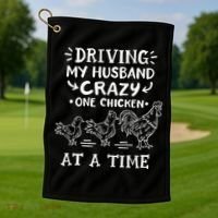 Crazy Chicken Lady Funny Chicken Golf Towel thumb 1