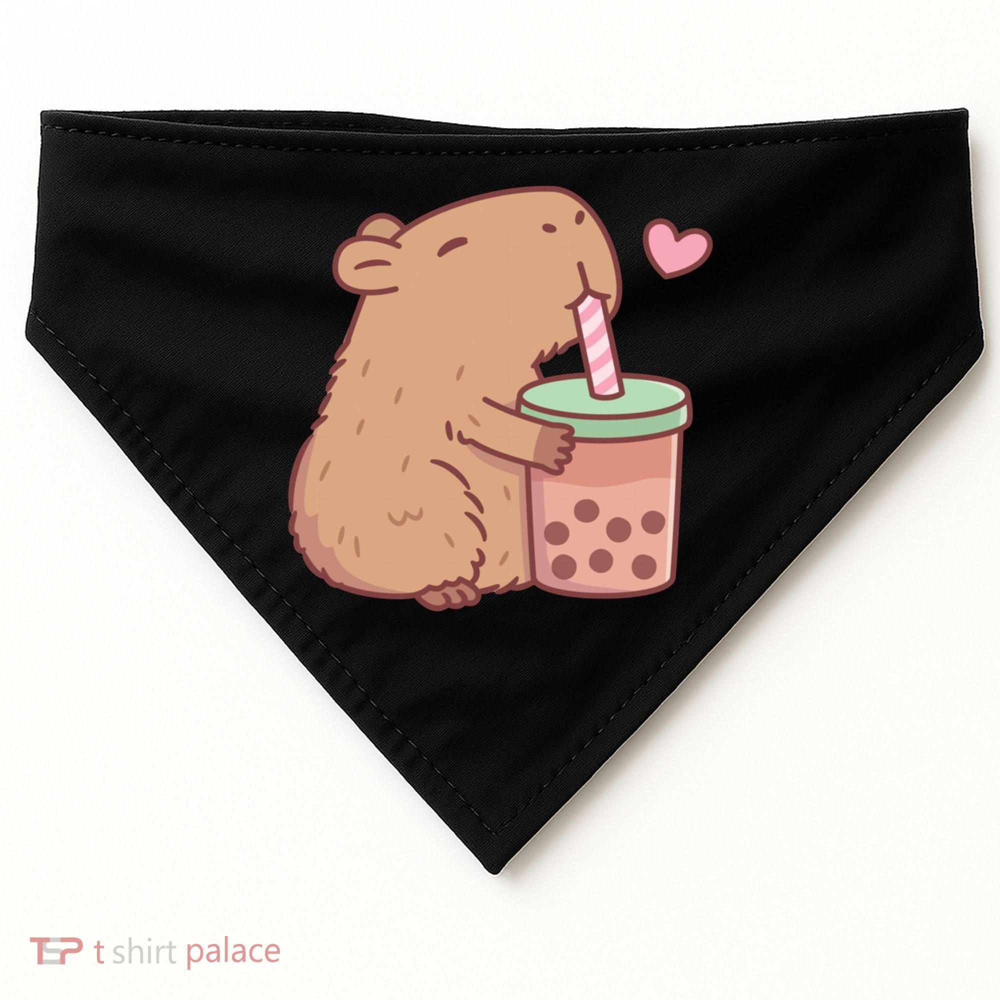 Cute Capybara Loves Bubble Tea USA-Made Doggie Bandana