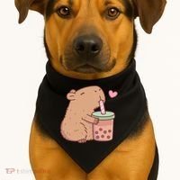Cute Capybara Loves Bubble Tea USA-Made Doggie Bandana thumb 1