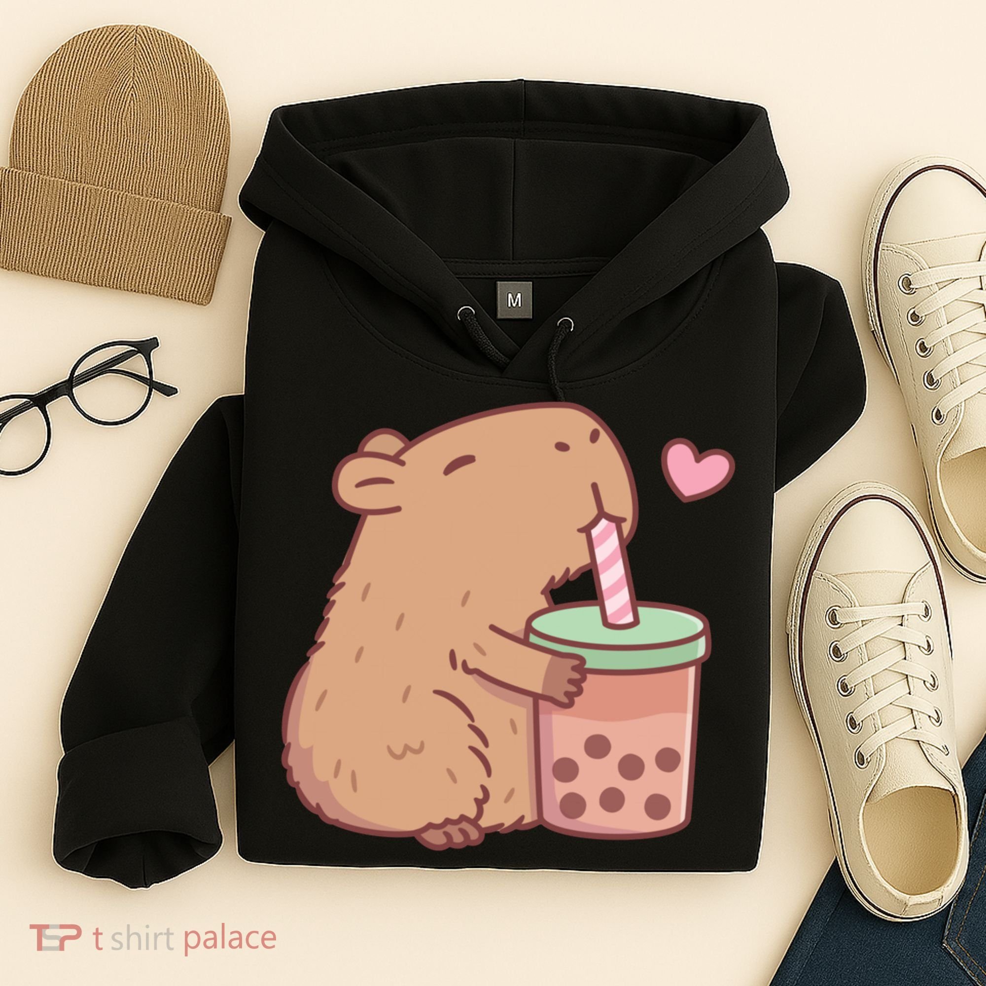 Cute Capybara Loves Bubble Tea Hoodie
