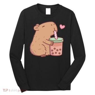 Cute Capybara Loves Bubble Tea Long Sleeve Shirt