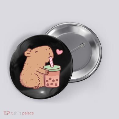 Cute Capybara Loves Bubble Tea Button