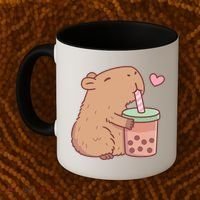 Cute Capybara Loves Bubble Tea Coffee Mug thumb 2