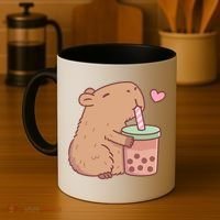Cute Capybara Loves Bubble Tea Coffee Mug thumb 4