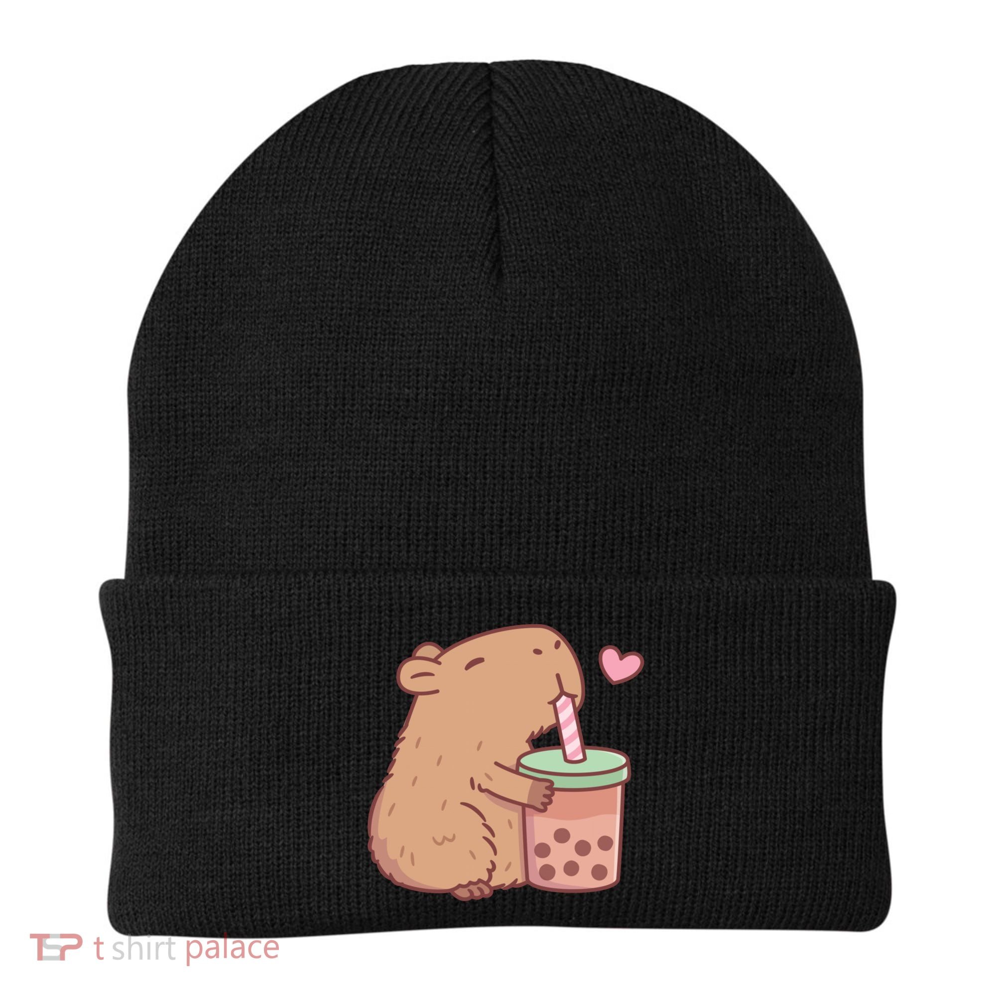 Cute Capybara Loves Bubble Tea Beanie