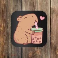 Cute Capybara Loves Bubble Tea Coaster thumb 0