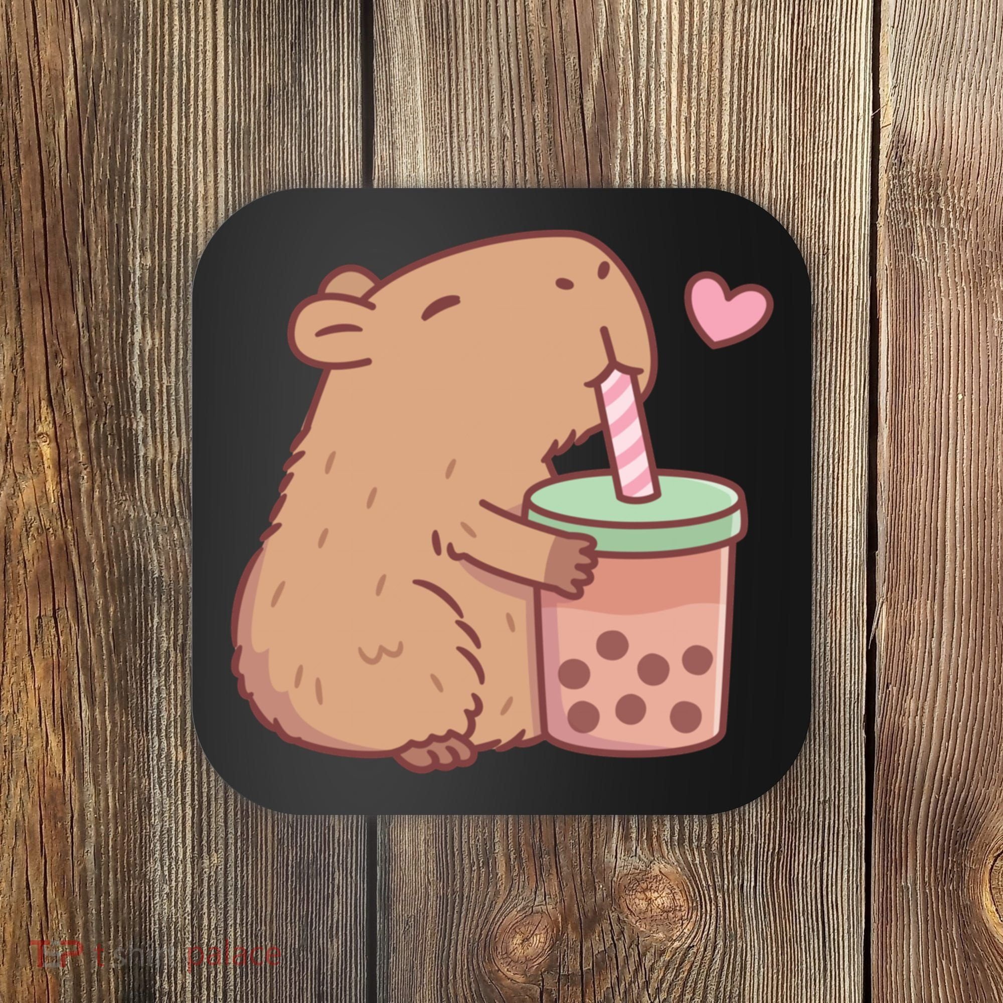 Cute Capybara Loves Bubble Tea Coaster