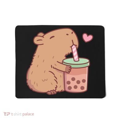 Cute Capybara Loves Bubble Tea Mousepad