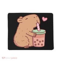 Cute Capybara Loves Bubble Tea Mousepad thumb 0