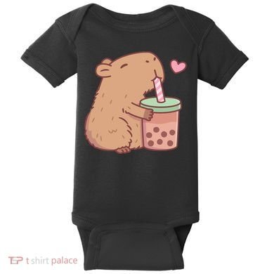 Cute Capybara Loves Bubble Tea Baby Bodysuit