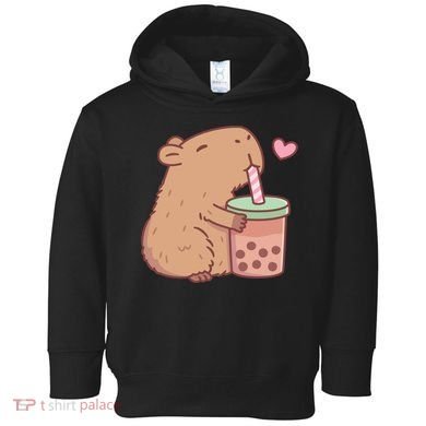 Cute Capybara Loves Bubble Tea Toddler Hoodie
