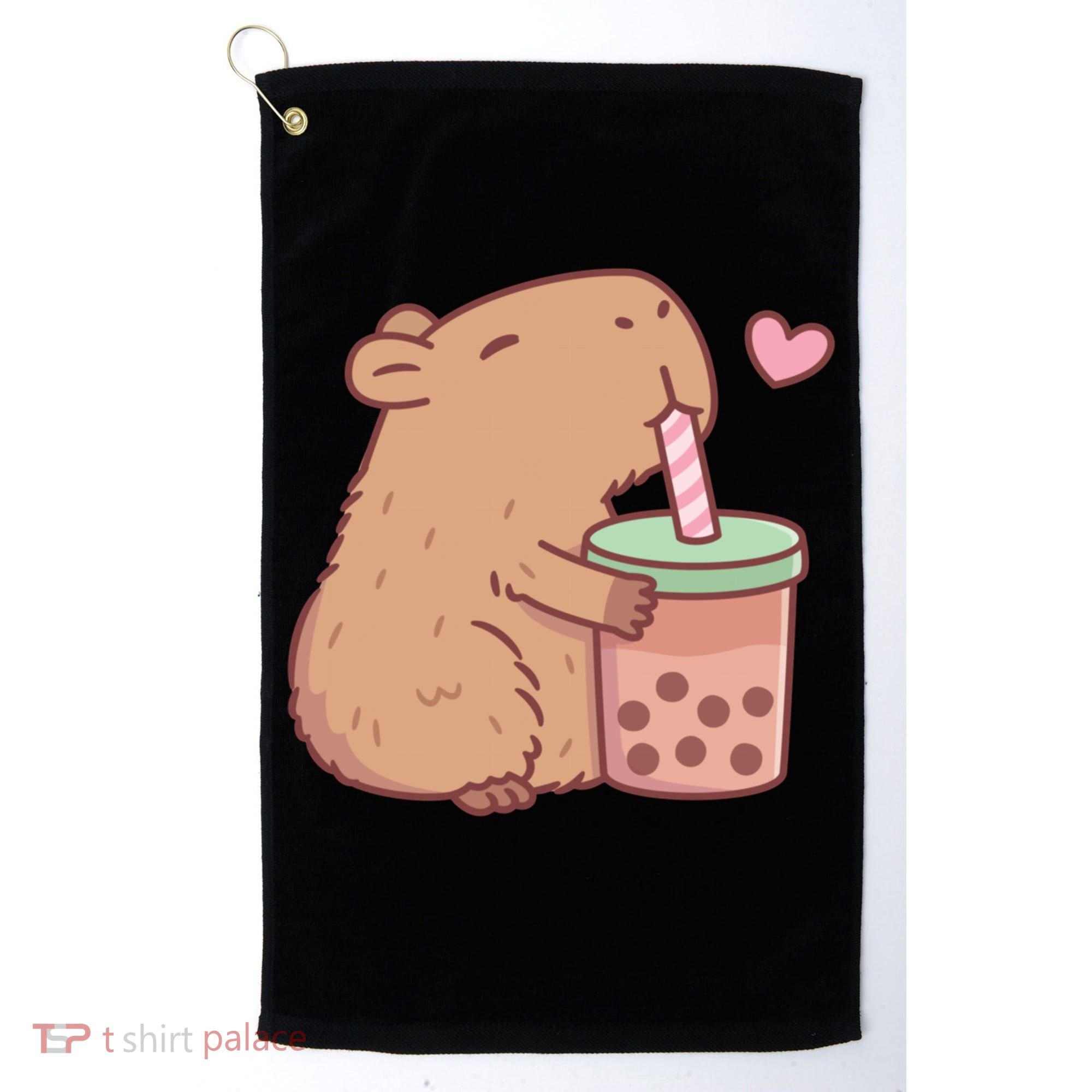 Cute Capybara Loves Bubble Tea Golf Towel