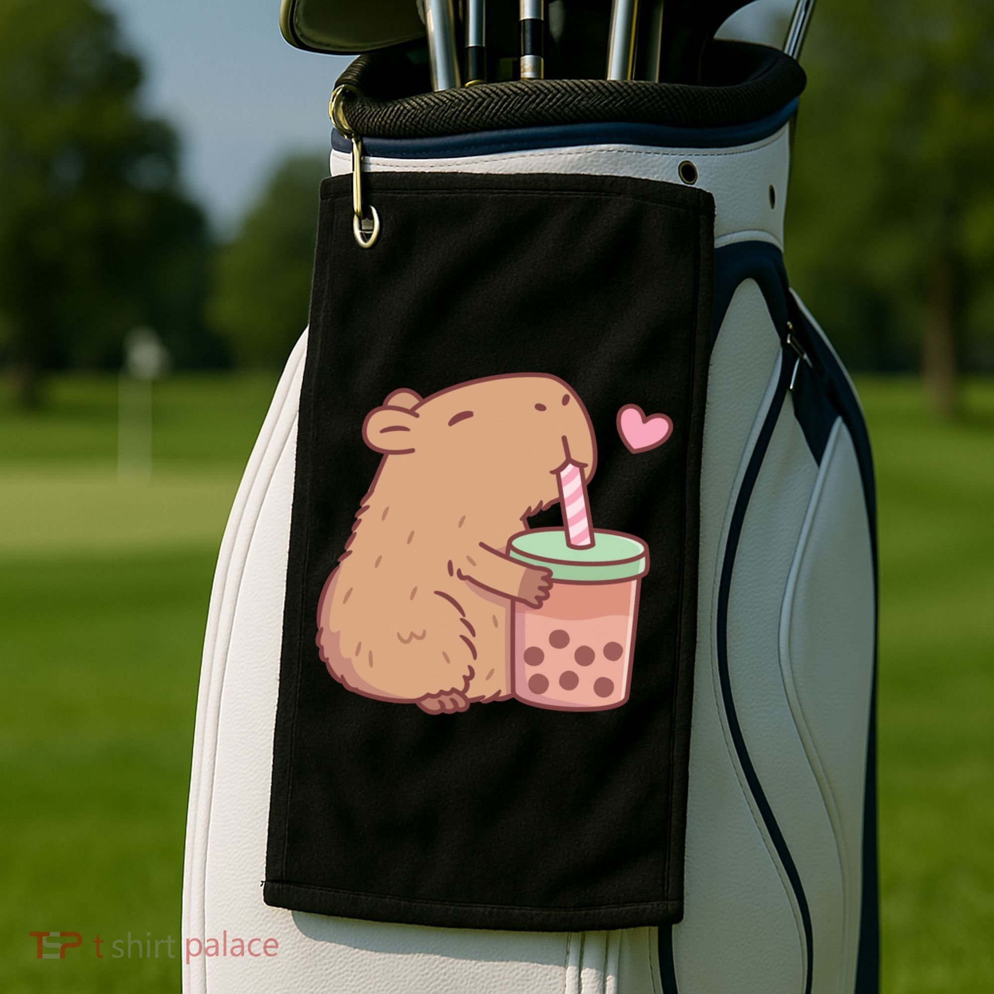 Cute Capybara Loves Bubble Tea Golf Towel