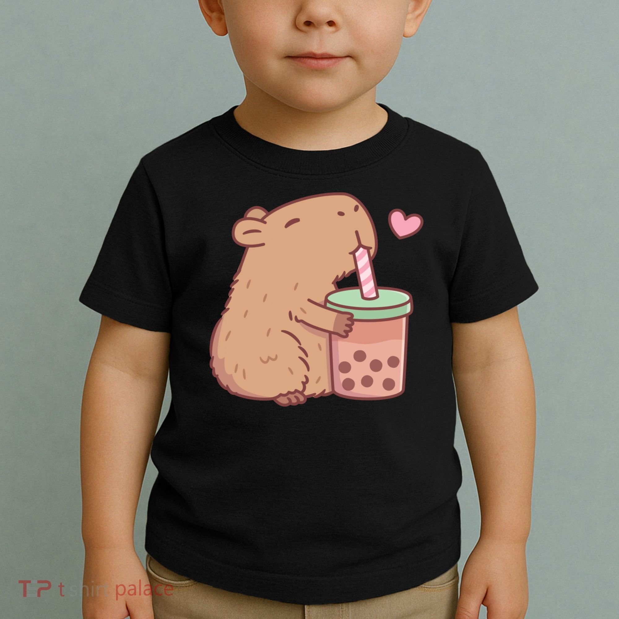 Cute Capybara Loves Bubble Tea Toddler T-Shirt