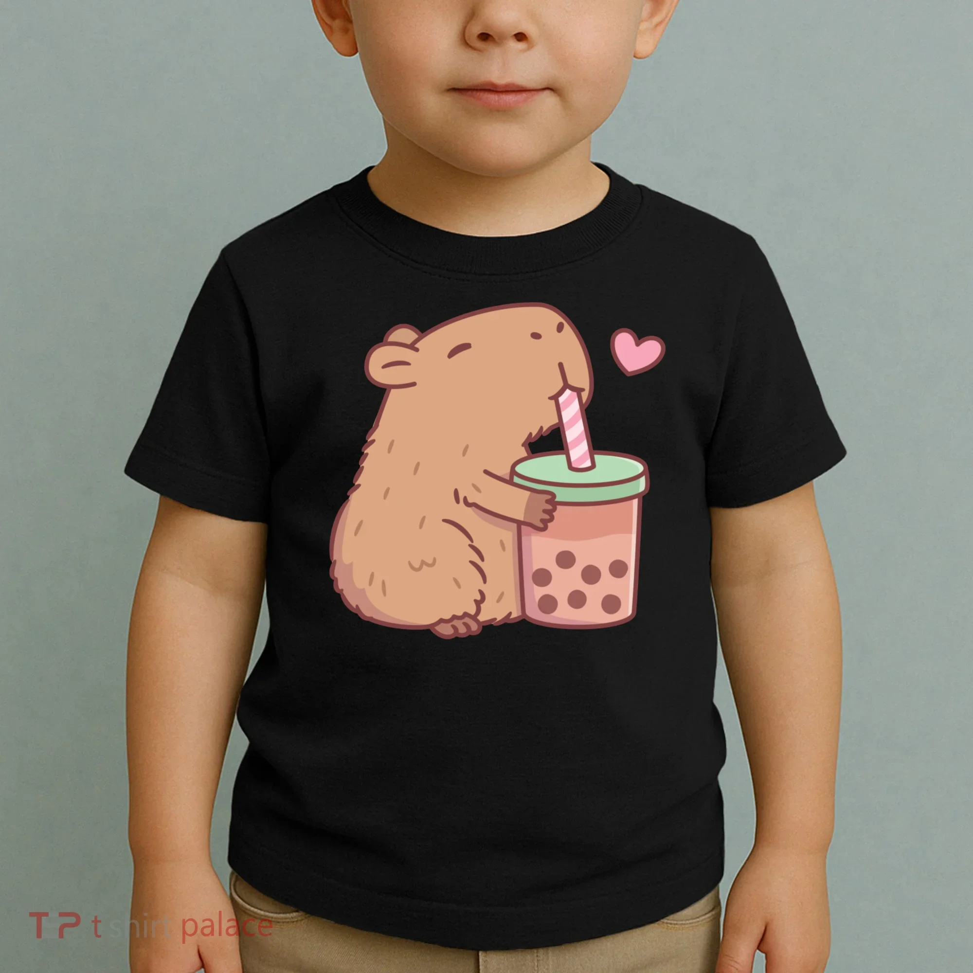 Cute Capybara Loves Bubble Tea Toddler T-Shirt