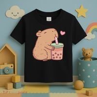 Cute Capybara Loves Bubble Tea Toddler T-Shirt thumb 3
